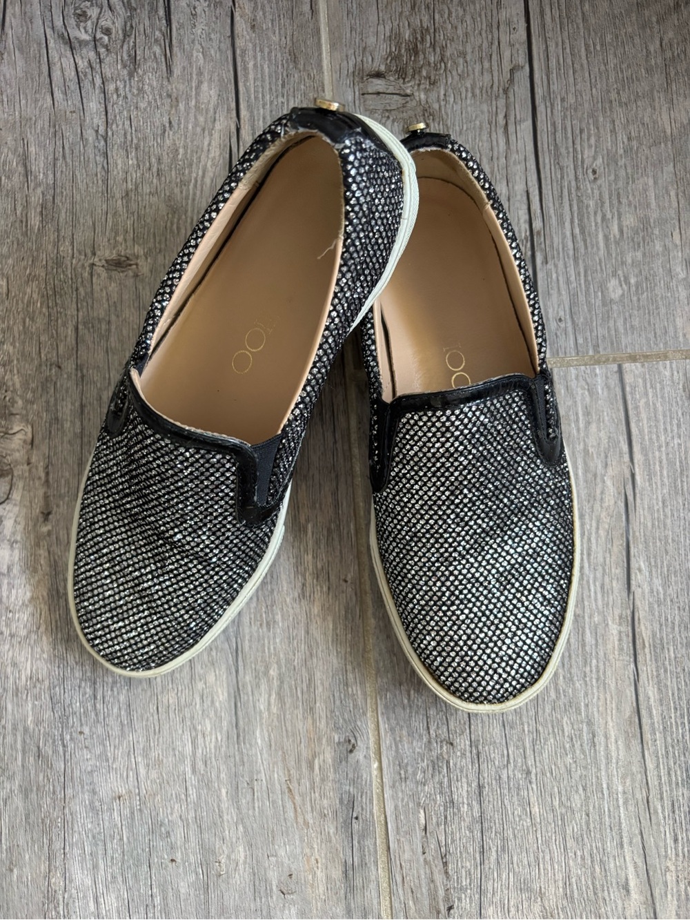 Jimmy Choo Glitter Black & Silver Slip-On Sneakers